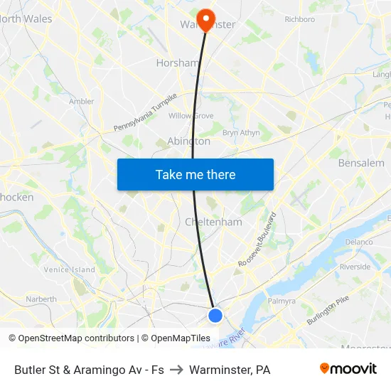 Butler St & Aramingo Av - Fs to Warminster, PA map