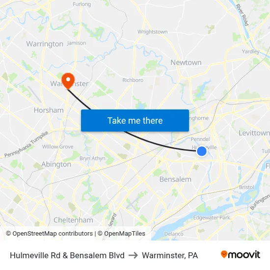 Hulmeville Rd & Bensalem Blvd to Warminster, PA map