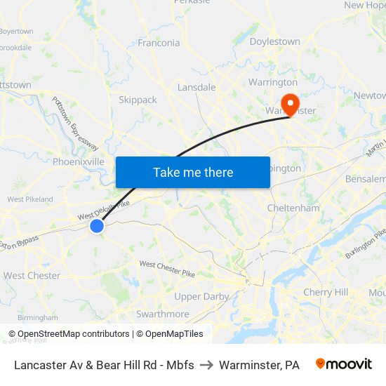 Lancaster Av & Bear Hill Rd - Mbfs to Warminster, PA map