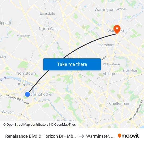 Renaisance Blvd & Horizon Dr - Mbns to Warminster, PA map