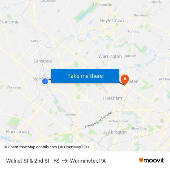 Walnut St & 2nd St - FS to Warminster, PA map