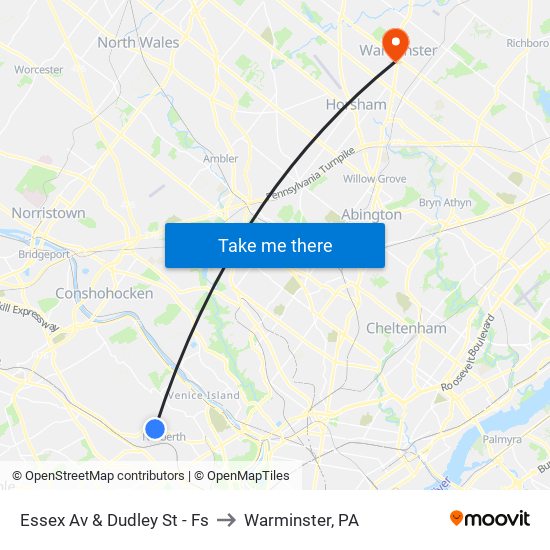 Essex Av & Dudley St - Fs to Warminster, PA map