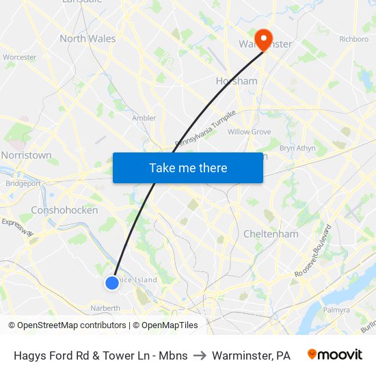 Hagys Ford Rd & Tower Ln - Mbns to Warminster, PA map