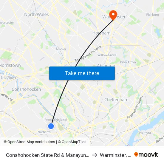 Conshohocken State Rd & Manayunk Rd to Warminster, PA map