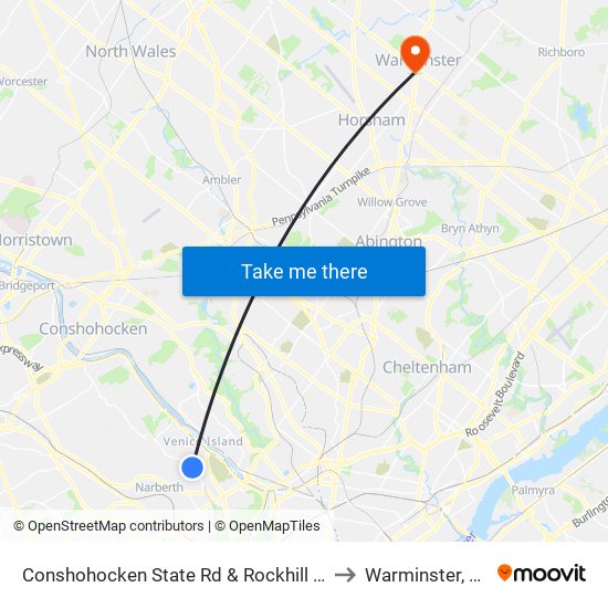 Conshohocken State Rd & Rockhill Rd to Warminster, PA map