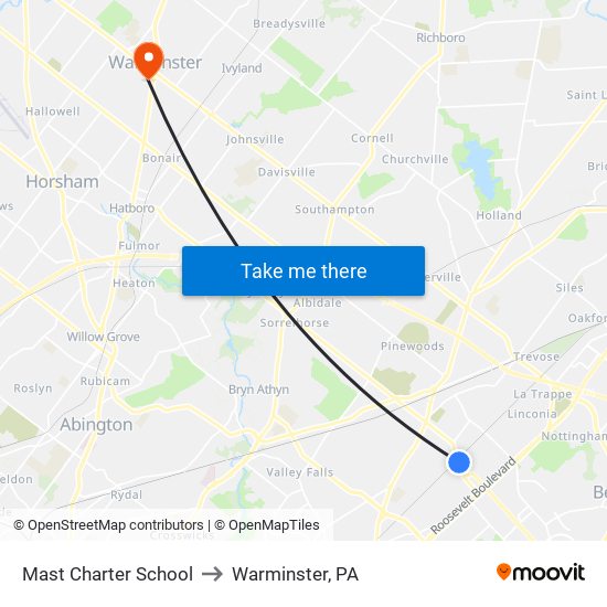 Mast Charter School to Warminster, PA map