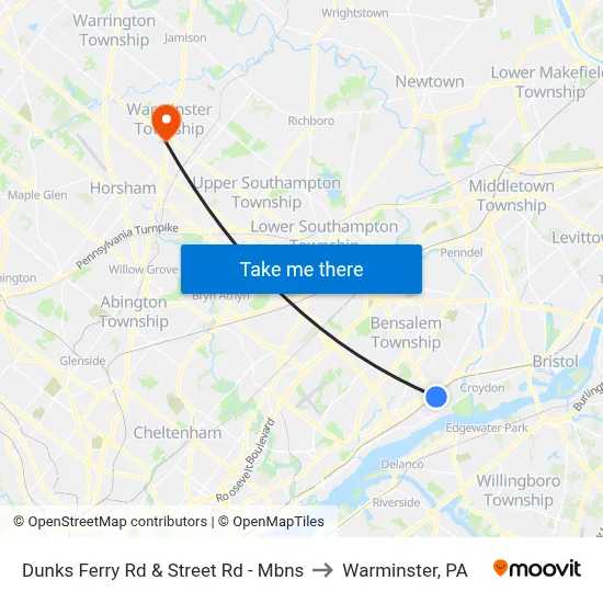 Dunks Ferry Rd & Street Rd - Mbns to Warminster, PA map