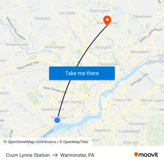 Crum Lynne Station to Warminster, PA map