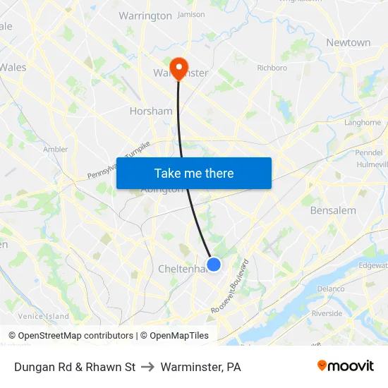 Dungan Rd & Rhawn St to Warminster, PA map