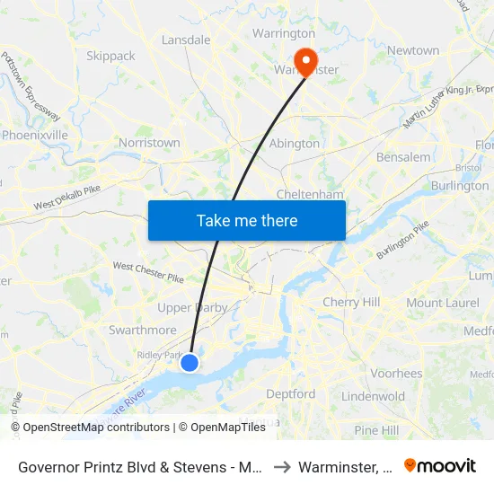 Governor Printz Blvd & Stevens - Mbns to Warminster, PA map