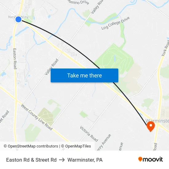 Easton Rd & Street Rd to Warminster, PA map