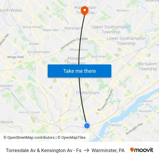 Torresdale Av & Kensington Av - Fs to Warminster, PA map