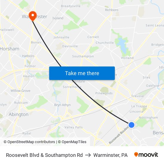 Roosevelt Blvd & Southampton Rd to Warminster, PA map