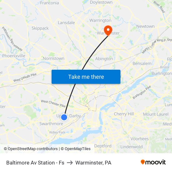 Baltimore Av Station - Fs to Warminster, PA map
