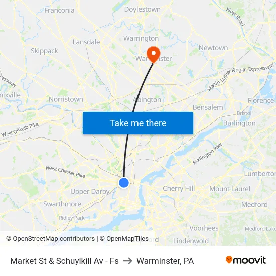 Market St & Schuylkill Av - Fs to Warminster, PA map