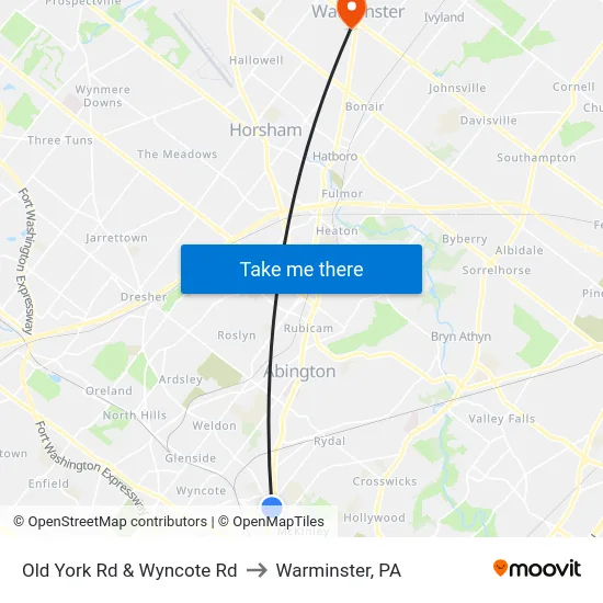 Old York Rd & Wyncote Rd to Warminster, PA map