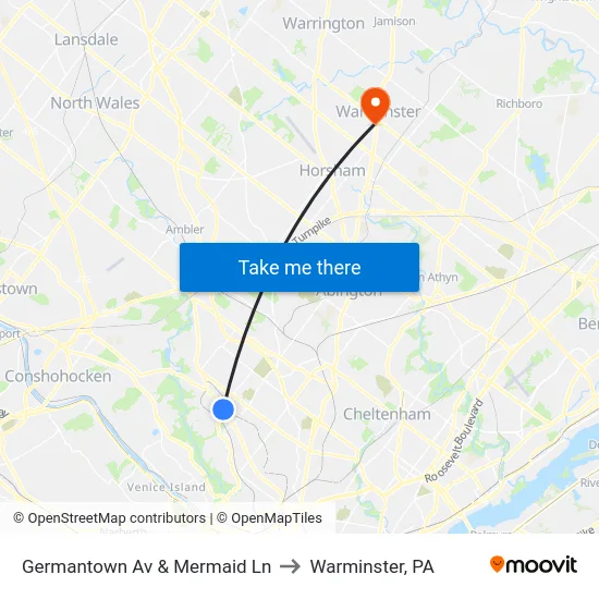 Germantown Av & Mermaid Ln to Warminster, PA map