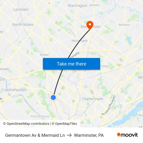Germantown Av & Mermaid Ln to Warminster, PA map