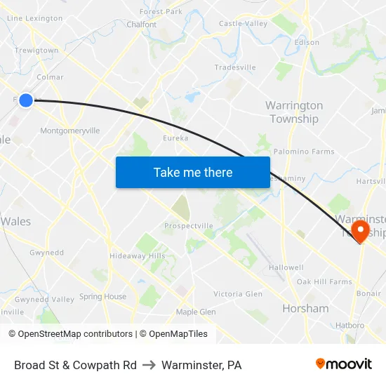 Broad St & Cowpath Rd to Warminster, PA map