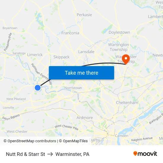 Nutt Rd & Starr St to Warminster, PA map