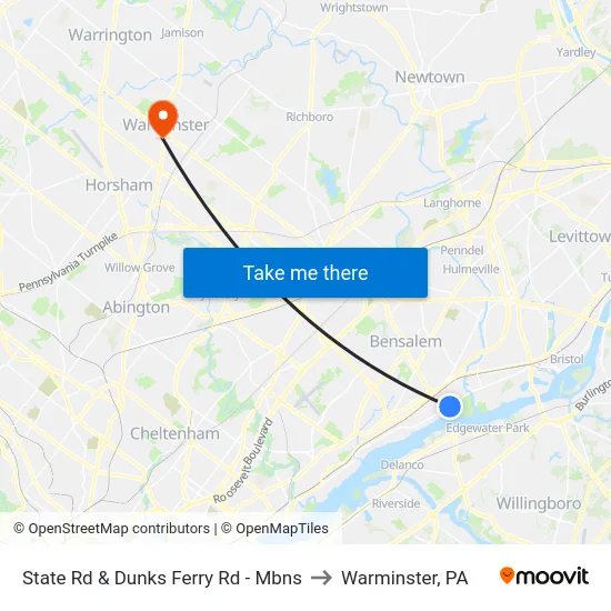 State Rd & Dunks Ferry Rd - Mbns to Warminster, PA map