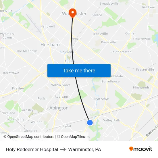 Holy Redeemer Hospital to Warminster, PA map