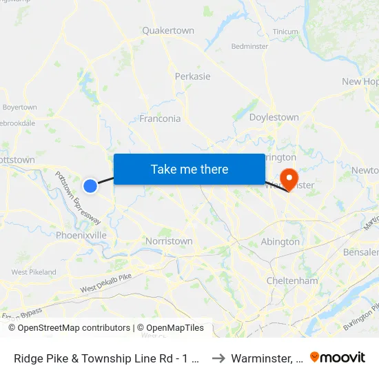 Ridge Pike & Township Line Rd - 1 Mbns to Warminster, PA map