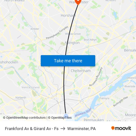 Frankford Av & Girard Av - Fs to Warminster, PA map