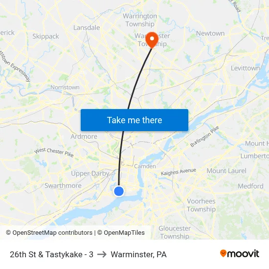 26th St & Tastykake - 3 to Warminster, PA map