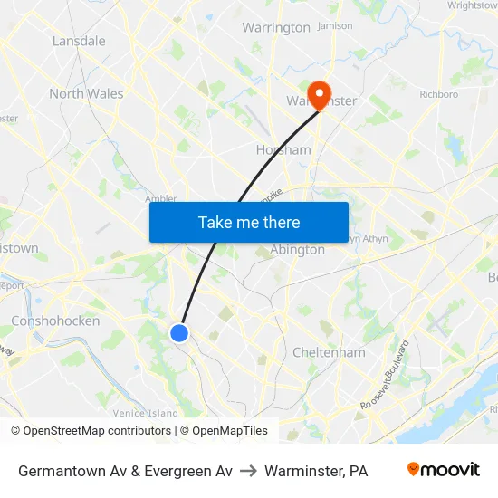 Germantown Av & Evergreen Av to Warminster, PA map