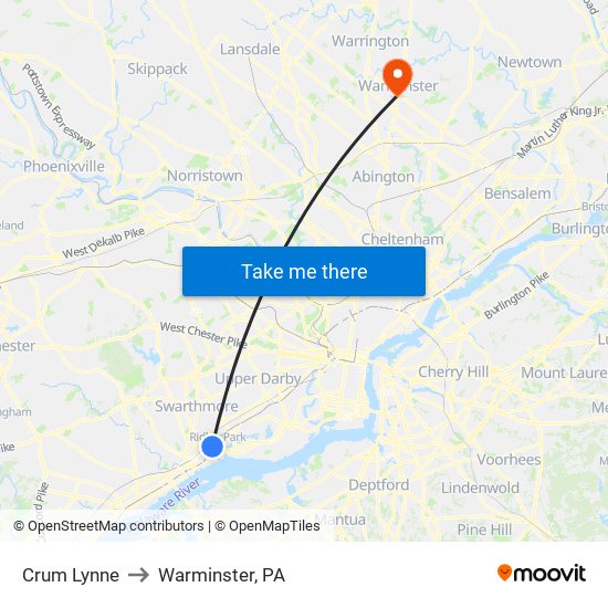 Crum Lynne to Warminster, PA map