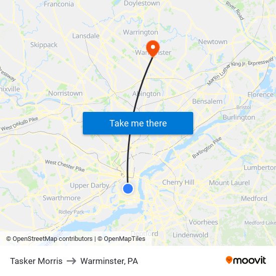 Tasker Morris to Warminster, PA map