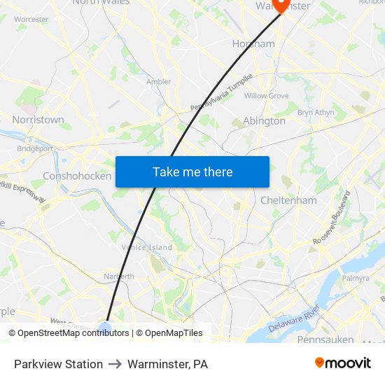 Parkview Station to Warminster, PA map