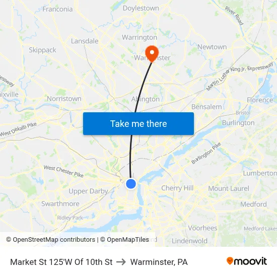 Market St 125'W Of 10th St to Warminster, PA map