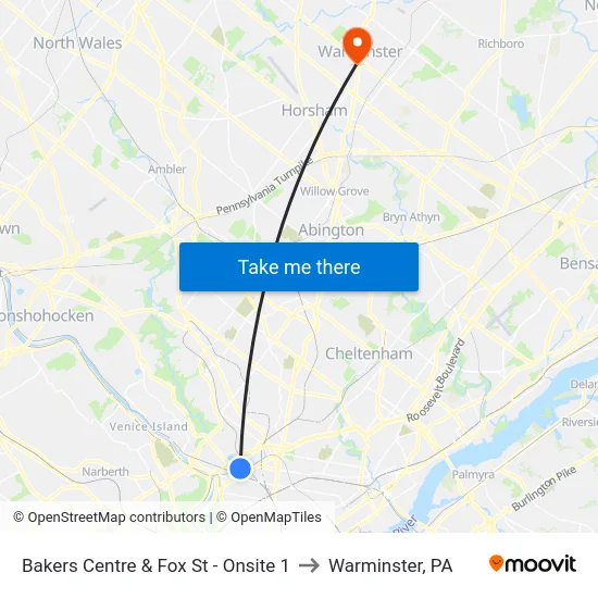 Bakers Centre & Fox St - Onsite 1 to Warminster, PA map