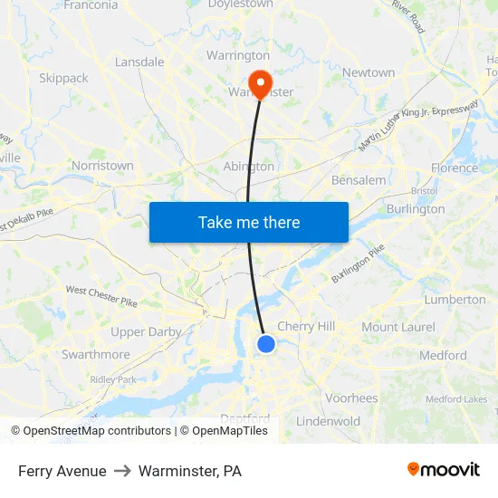 Ferry Avenue to Warminster, PA map