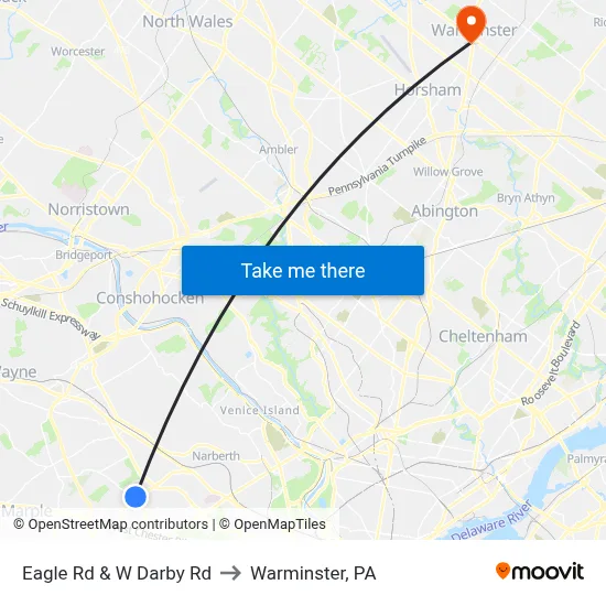 Eagle Rd & W Darby Rd to Warminster, PA map