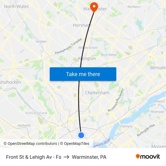 Front St & Lehigh Av - Fs to Warminster, PA map
