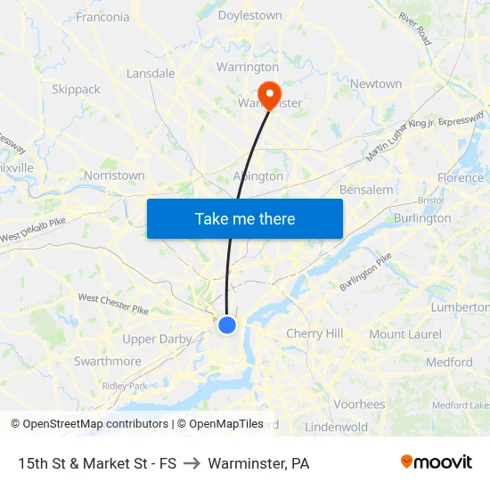 15th St & Market St - FS to Warminster, PA map