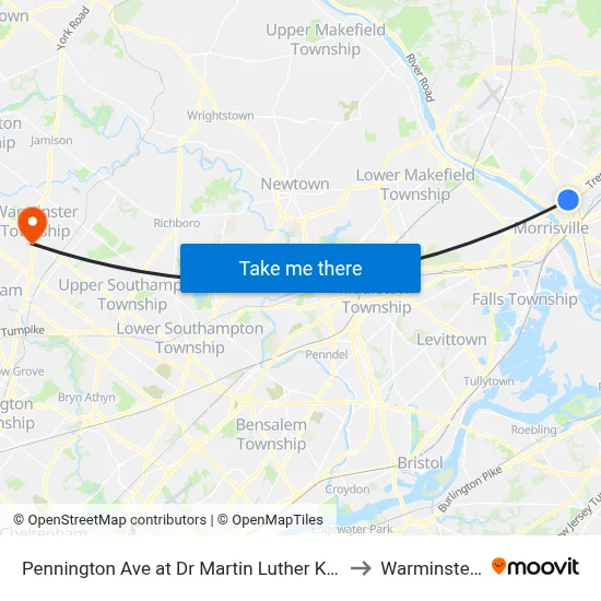 Pennington Ave at Dr Martin Luther King Jr Blvd to Warminster, PA map