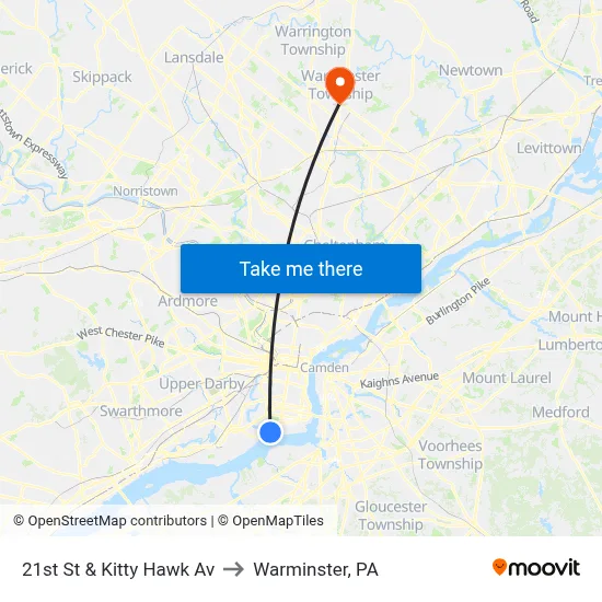 21st St & Kitty Hawk Av to Warminster, PA map