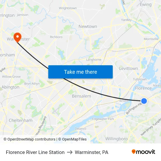 Florence River Line Station to Warminster, PA map