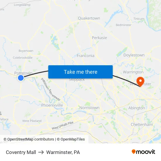 Coventry Mall to Warminster, PA map