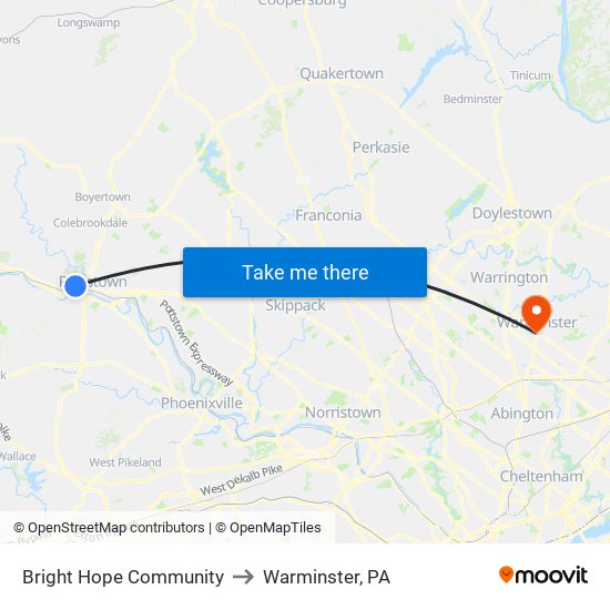 Bright Hope Community to Warminster, PA map