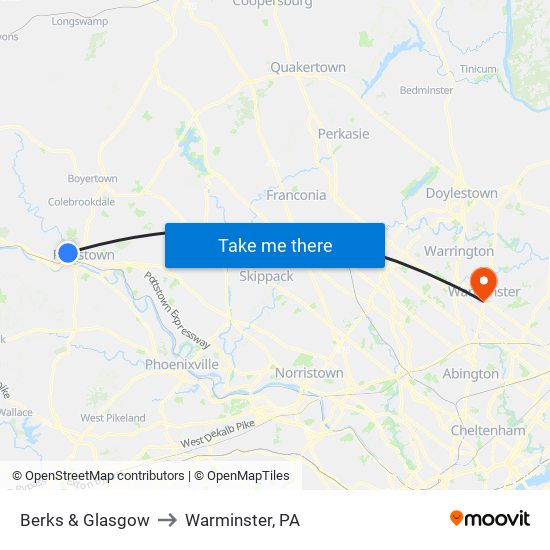 Berks & Glasgow to Warminster, PA map