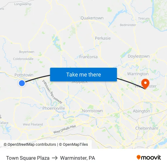 Town Square Plaza to Warminster, PA map