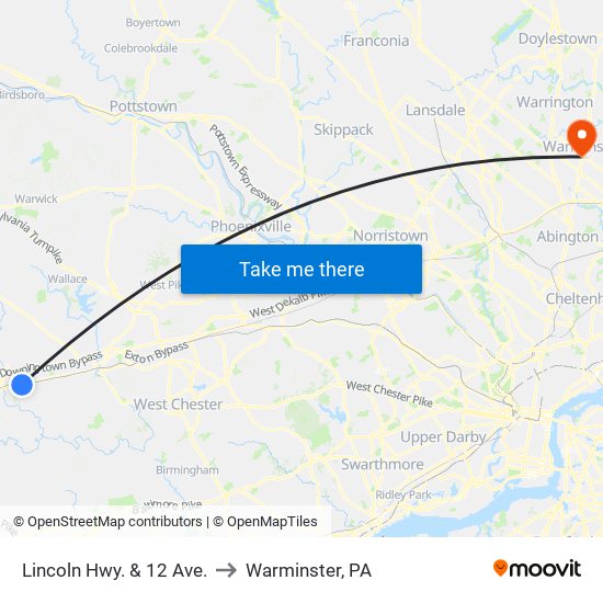 Lincoln Hwy. & 12 Ave. to Warminster, PA map