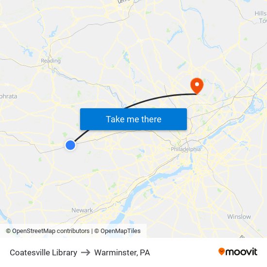 Coatesville Library to Warminster, PA map