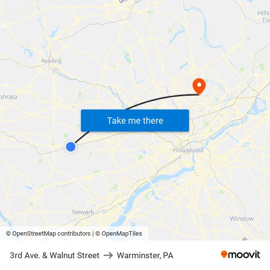 3rd Ave. & Walnut Street to Warminster, PA map