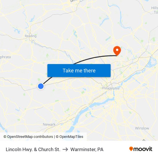 Lincoln Hwy. & Church St. to Warminster, PA map